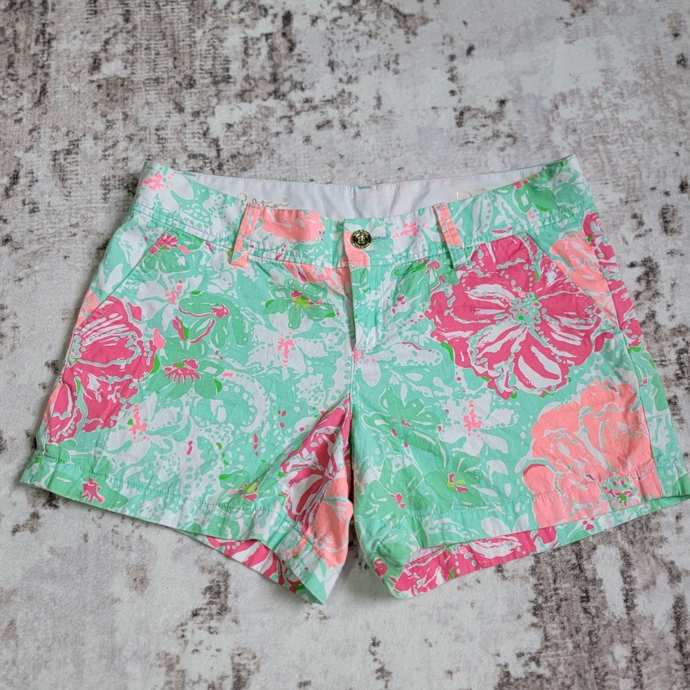 Lilly Pulitzer Callahan Shorts 10 Pink Mint Green Tropical Floral Preppy